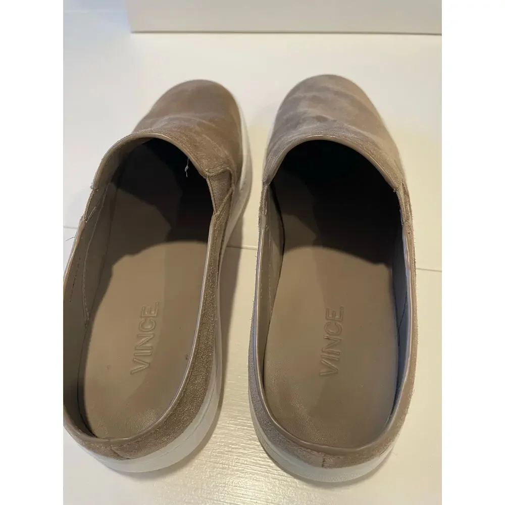 Vince Verrell Slip On Suede Mule Sneakers Sz 6.5 Low Back Tan Woodsmoke Neutral